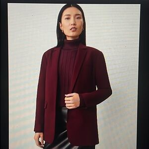 ANN TAYLOR NWT 2 FLANNEL LINED BLAZER JACKET BURGUBDY ONE BUTTON NOTCH COLLAR